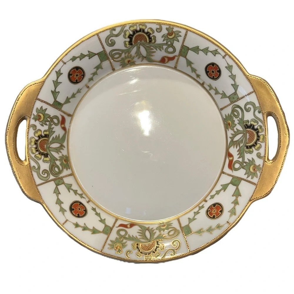 Antique Hand Painted Nippon Gold Embossed Serving Dish Tray Bowl